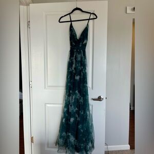 Lulus Teal Gown Slit Dress